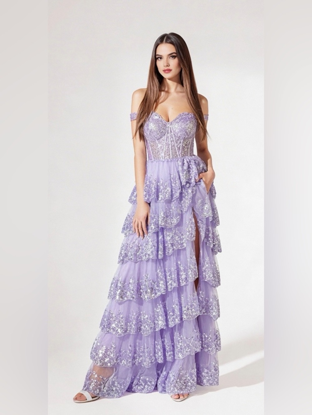 Elegant Lavender train Lace Gown